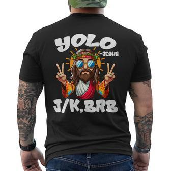 Yolo Jk Brb Jesus Christians Easter Day Resurrection Men's T-shirt Back Print | Mazezy