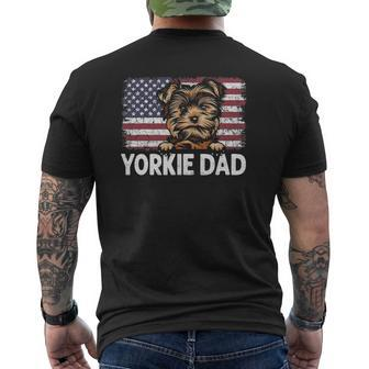 Yorkie Dad With Proud American Flag Dog Lover Mens Back Print T-shirt | Mazezy