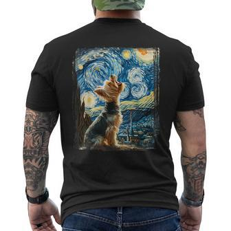 Yorkie Dog Artistic Van Gogh Starry Night Yorkshire Terrier Men's T-shirt Back Print - Seseable
