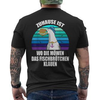 Zuhause Ist Wo Die Seagulls Das Fischbrötchen Klauen Moin Moin S T-Shirt mit Rückendruck - Geschenkecke