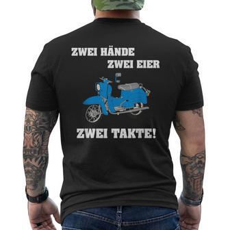 Zwei Hände Zwei Eier Zwei Takte Simsonfahrer Schwalbe T-Shirt mit Rückendruck - Seseable