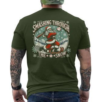 Baseball Player Christmas Santa Smashing Through The Snow Men's T-shirt Back Print - Seseable
