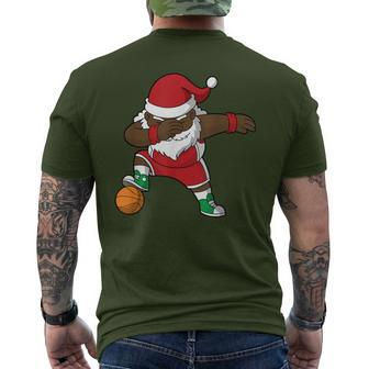 Basketball Dabbing Black African American Santa Claus Men's T-shirt Back Print - Monsterry CA
