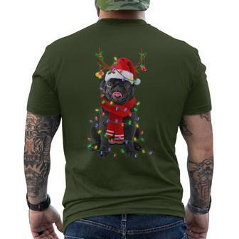 Black Pug Dog Tree Christmas Lights Xmas Pajama Men's T-shirt Back Print - Monsterry