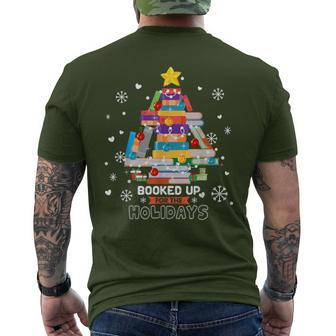 Book Lover Xmas Tree Librarian Booked Up For The Holidays Men's T-shirt Back Print - Thegiftio UK