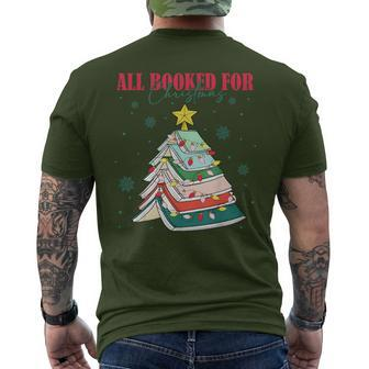 All Booked For Christmas Book Lover Christmas Tree Lights Men's T-shirt Back Print - Thegiftio