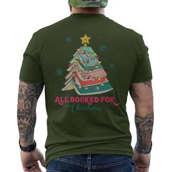 All Booked For Christmas Book Lover Christmas Book Tree Men's T-shirt Back Print - Seseable
