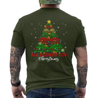 All Booked For Christmas Book Christmas Tree Xmas Lights Men's T-shirt Back Print - Seseable
