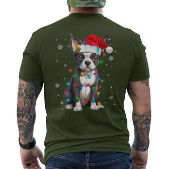 Boston Terrier Christmas Santa Hat Tree Lights Pajama Men's T-shirt Back Print - Seseable