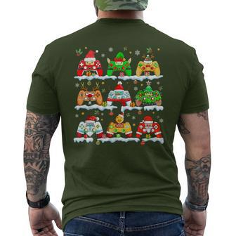 Boys Christmas Santa Elf Snowman Gaming Controllers Gamer Men's T-shirt Back Print - Seseable