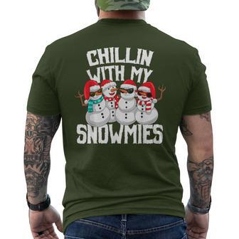 Chillin With My Snowmies Snowman Christmas Matching Pajama Men's T-shirt Back Print - Seseable