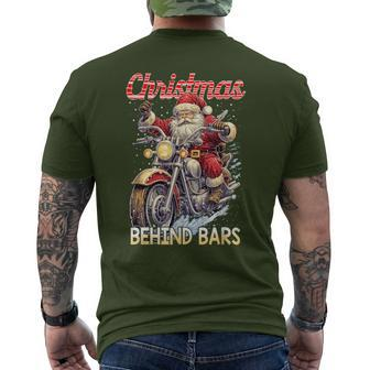 Christmas Behind Bars Santa Motorcycle Men's T-shirt Back Print - Monsterry CA