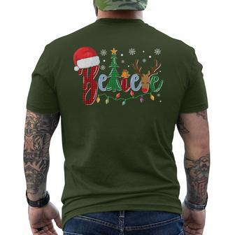 Christmas Believe Christmas Lights Santa Hat Xmas Tree Men's T-shirt Back Print - Thegiftio