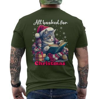 Christmas Cat Reading Book All Booked For Christmas Bookworm Men's T-shirt Back Print - Seseable