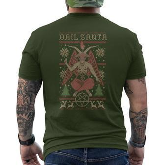 Christmas Hail Santa Satanism Goat Baphomet Atheist Satan Men's T-shirt Back Print - Monsterry