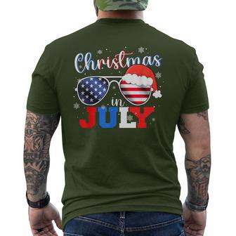 Christmas In July Santa Hat Sunglasses Usa Flag 4Th Of July Men's T-shirt Back Print - Monsterry