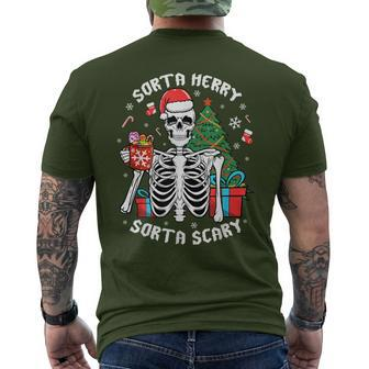 Christmas Skeleton Xmas Goth Spooky Sorta Merry Sorta Scary Men's T-shirt Back Print - Monsterry