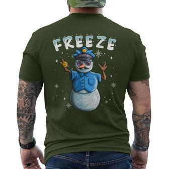 Cop Snowman Freeze Police Christmas Snow Men's T-shirt Back Print - Monsterry