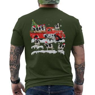 Cow Riding Red Truck Merry Christmas Farmer X-Mas Ugly Men's T-shirt Back Print - Monsterry