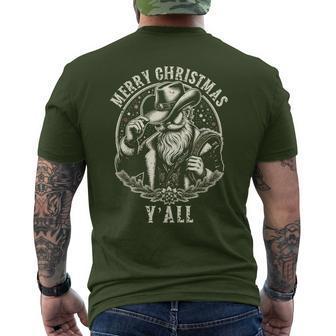 Cowboy Santa Claus Merry Christmas Y'all Western Country Men's T-shirt Back Print - Monsterry DE