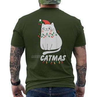 Cute Cat Merry Catmas Christmas Cat Lovers Santa Pajama Men's T-shirt Back Print - Seseable