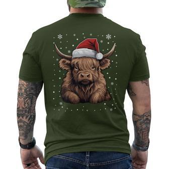 Cute Highland Cow Christmas Santa Hat Xmas Pajama Men's T-shirt Back Print - Seseable