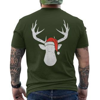 Deer With Santa Hat Christmas Pajama Hunting Hunter Xmas Men's T-shirt Back Print | Mazezy