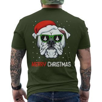 English Bulldog Merry Christmas Pajama Cute Dog Santa Hat Men's T-shirt Back Print - Seseable