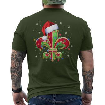 Fleur De Lis Christmas Ornament With Santa Hat Xmas Lights Men's T-shirt Back Print - Monsterry