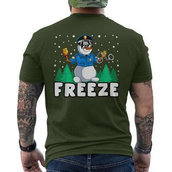 Freeze Snowman Police Christmas Pajama Funnt Cop Policeman Men's T-shirt Back Print - Monsterry