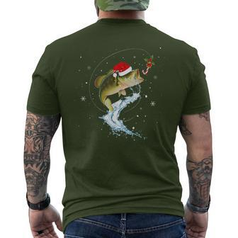 Bass Fishing Santa Hat Christmas Pajama Fishermen Fish Men's T-shirt Back Print - Monsterry UK