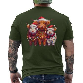Christmas Cows Wearing Xmas Hat Light Cows Lover Farm Men's T-shirt Back Print - Seseable