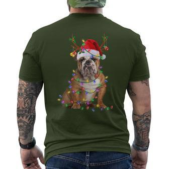 English Bulldog Dog Tree Christmas Lights Xmas Pajama Men's T-shirt Back Print - Monsterry