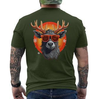 Grey Reindeer With Sunglasses In Christmas Style Men's T-shirt Back Print - Seseable
