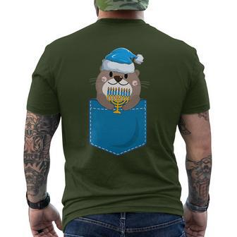 Jewish Otter Santa Menorah In Pocket Hanukkah Pajamas Men's T-shirt Back Print - Seseable