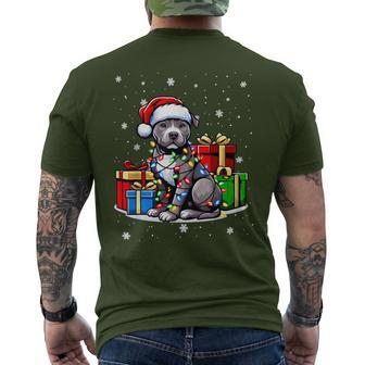 Pitbull Merry Christmas Tree Lights Pitbull Lover Xmas Men's T-shirt Back Print | Mazezy