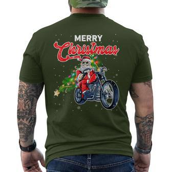 Santa Claus With Motorcycle Xmas Tree Merry Christmas Men's T-shirt Back Print - Monsterry AU