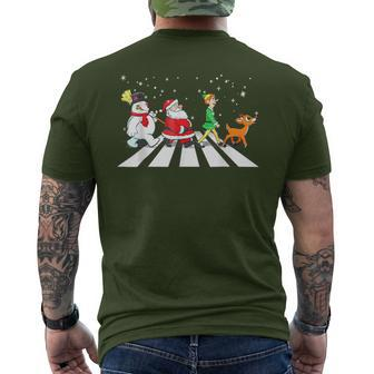 Santa Snowman Elf Reindeer Christmas Abbeys Road Men Men's T-shirt Back Print - Seseable
