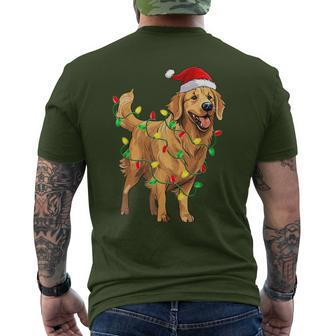 Golden Retriever Christmas Santa Hat Tree Lights Pajama Men's T-shirt Back Print - Monsterry