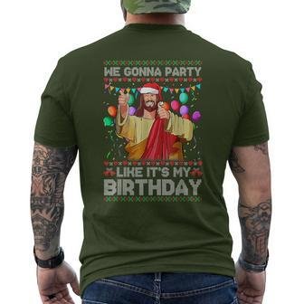 We Gonna Party Like It's My Birthday Ugly Christmas Sweater Men's T-shirt Back Print | Mazezy CA