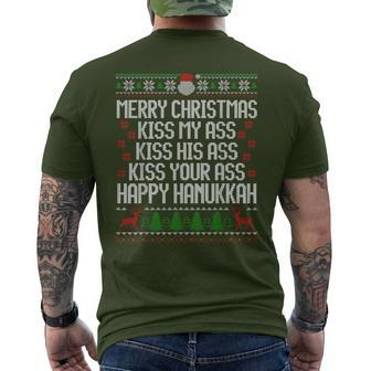 Happy Hanukkah Kiss My Ass His Ass Your Ass Merry Christmas Men's T-shirt Back Print - Monsterry UK