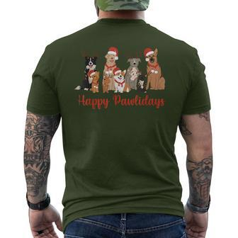 Happy Pawlidays Cute Dogs Christmas Dogs Lover Xmas Men's T-shirt Back Print - Monsterry