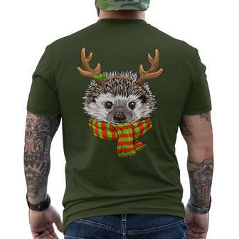 Hedgehog Christmas Reindeer Antlers Xmas Men's T-shirt Back Print - Monsterry AU