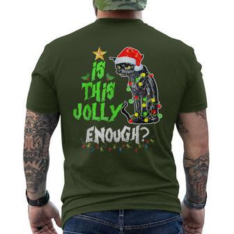 Is This Jolly Enough Black Cat Merry Christmas Tree Lights Men's T-shirt Back Print - Seseable