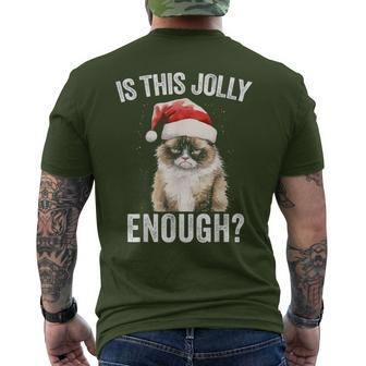 Is This Jolly Enough Christmas Cat Santa Hat Grumpy Men's T-shirt Back Print - Seseable