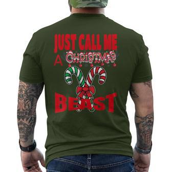 Just Call A Christmas Beast With Cute Crossed Candy Canes Men's T-shirt Back Print - Monsterry