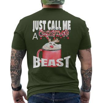 Just Call A Christmas Beast With Cute Deer In Cocoa Cup Men's T-shirt Back Print - Monsterry