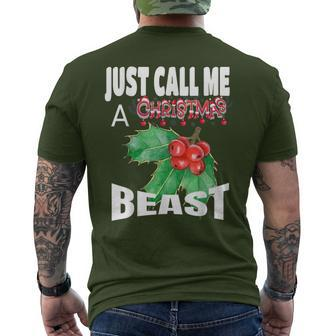 Just Call A Christmas Beast With Cute Holly Leaf Men's T-shirt Back Print - Monsterry