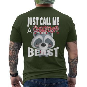 Just Call A Christmas Beast With Cute Little Raccoon Men's T-shirt Back Print - Monsterry