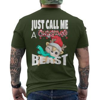 Just Call A Christmas Beast With Cute Little Reindeer Men's T-shirt Back Print - Monsterry AU